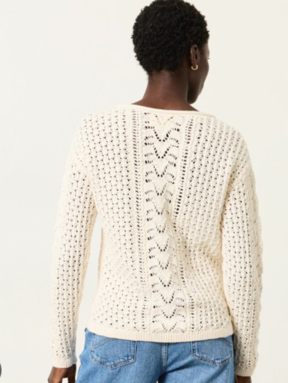 Fat Face Cream Openwork Crewneck Sweater Size 8 - Picture 3 of 12